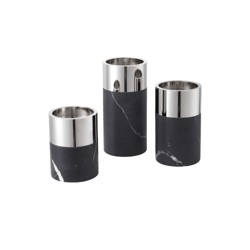 BRASS & BLACK MARBLE TAPER CANDLE HOLDER SET OF 3